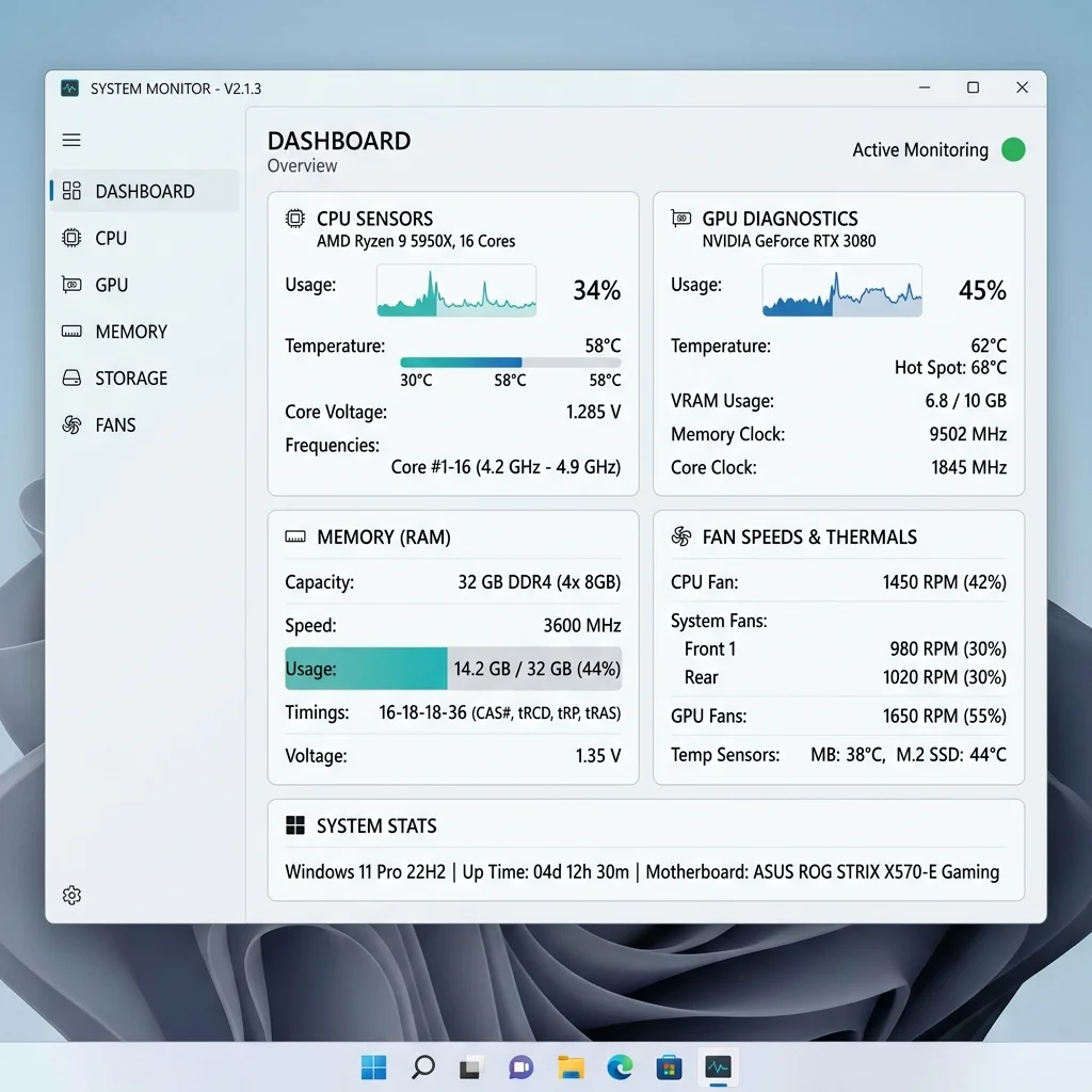 HWiNFO64 Hardware Diagnostics Application Mockup